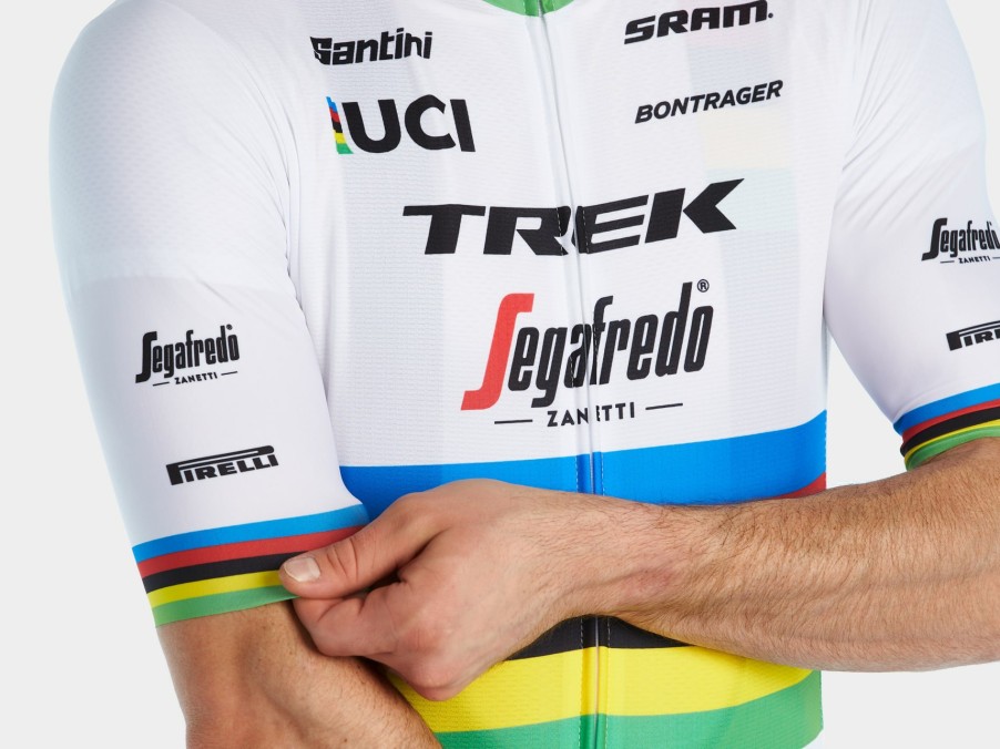 Bekleidung Trek Teambekleidung | Santini Trek-Segafredo Replica World Champion Radtrikot White/Yellow